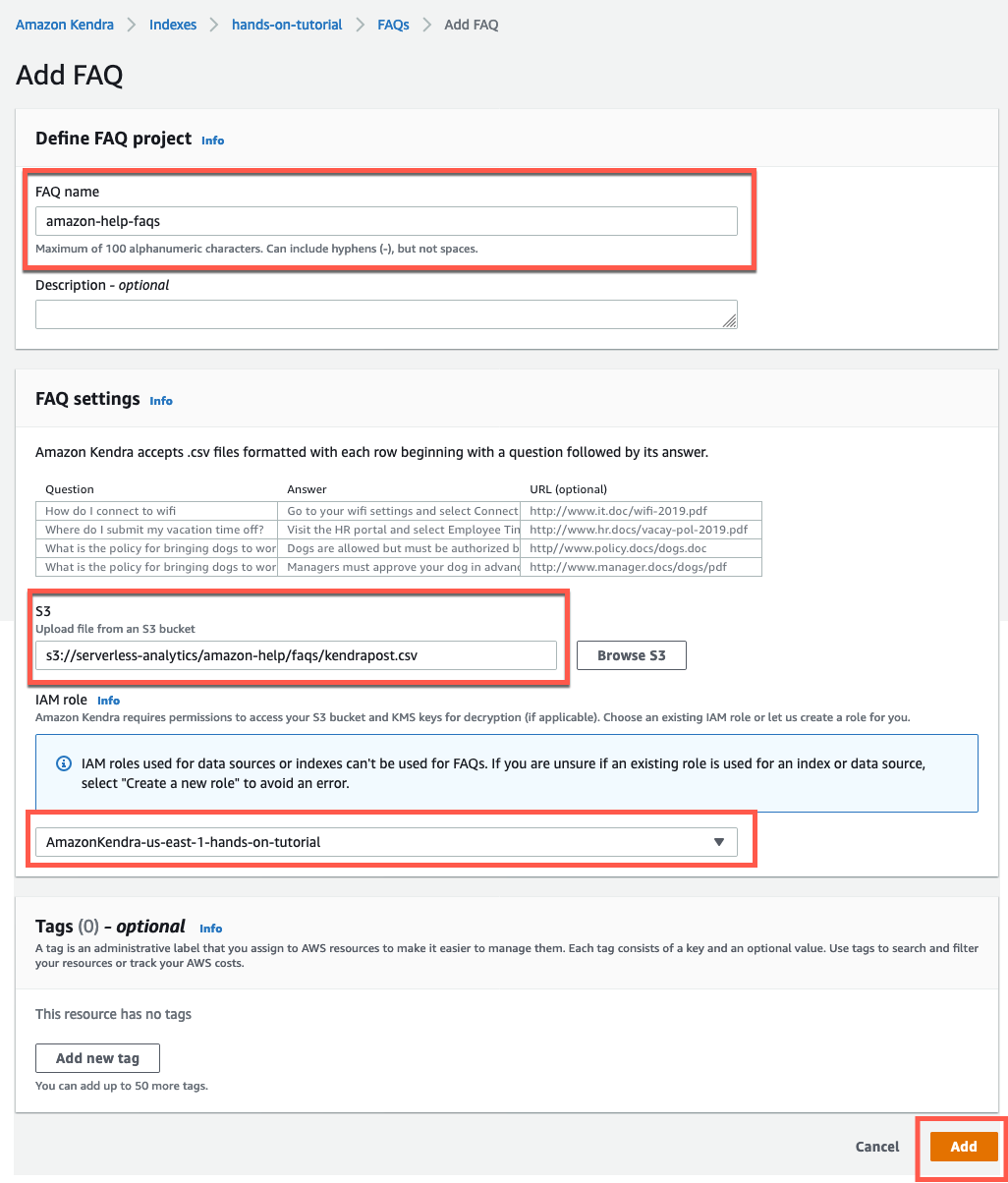 Create and query an index with Amazon Kendra